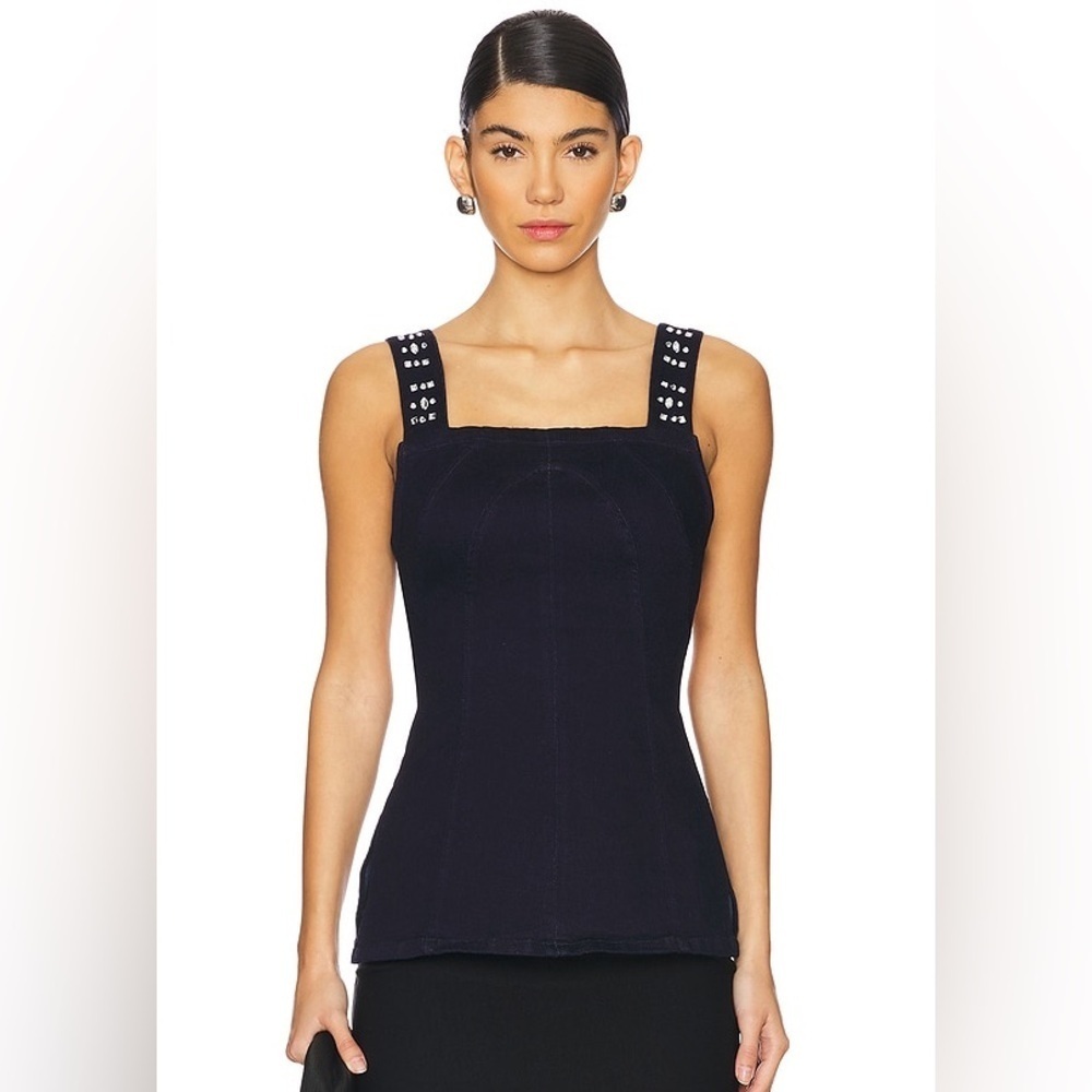 Free People Decked In Shine Top in Dark Rinse Size Large